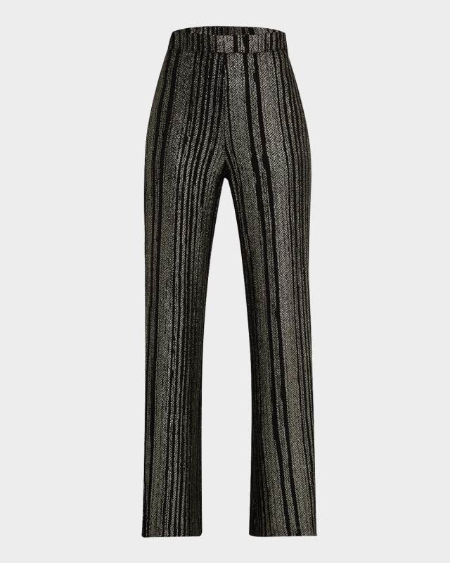 Jenna Straight-Leg Metallic Striped Pants